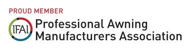 Logo of the Professional Awning Manufacturers Association. Red text: 