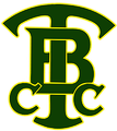 Dark green logo, "TBC" letters intertwined, with yellow outline.