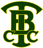 Dark green logo, "TBC" letters intertwined, with yellow outline.