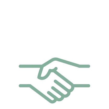 Hands shaking in green outline.