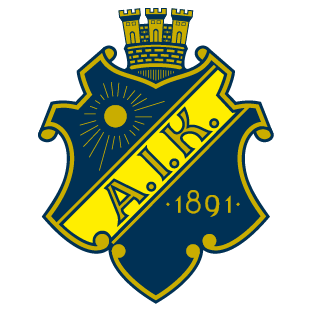 AIK Football Club logo: a yellow and navy blue shield with a sun and the letters