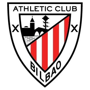 Athletic Club Bilbao club crest: white shield with red and white stripes, cityscape, and the words