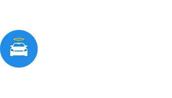 Blue circle with a car icon wearing a halo with Carvana text in white to the right