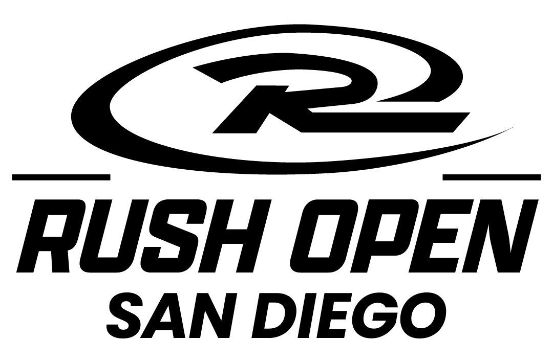 Rush Open San Diego logo: black text, stylized