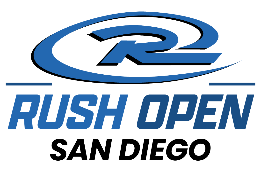Logo for Rush Open San Diego: Blue stylized 