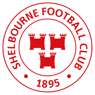 Shelbourne Football Club logo: Red and white circular emblem with three red castles; text