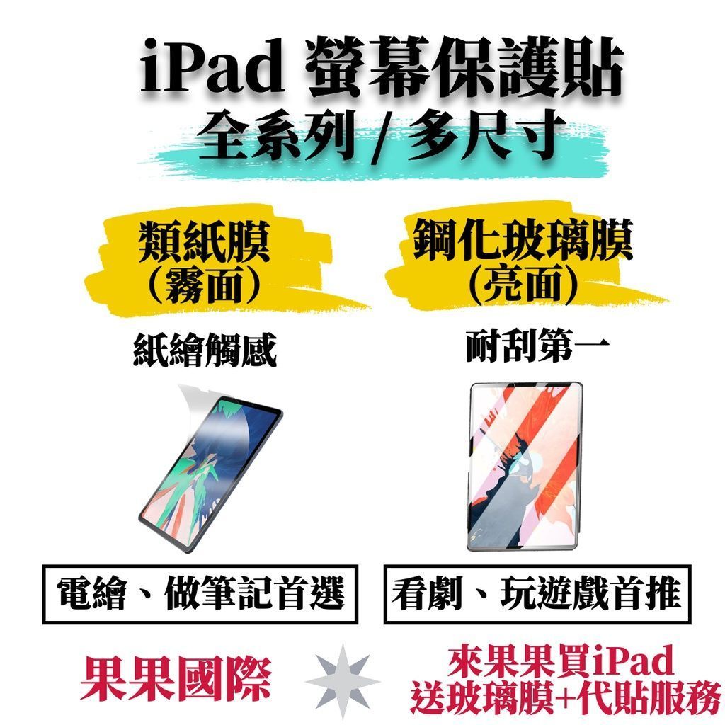【果果國際】iPad 全型號 保護貼 ( 鋼化玻璃膜&類紙膜 ) 8.3/10.2/10.5/10.9/11/12.9吋