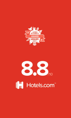 A red background with the number 8.8 on it