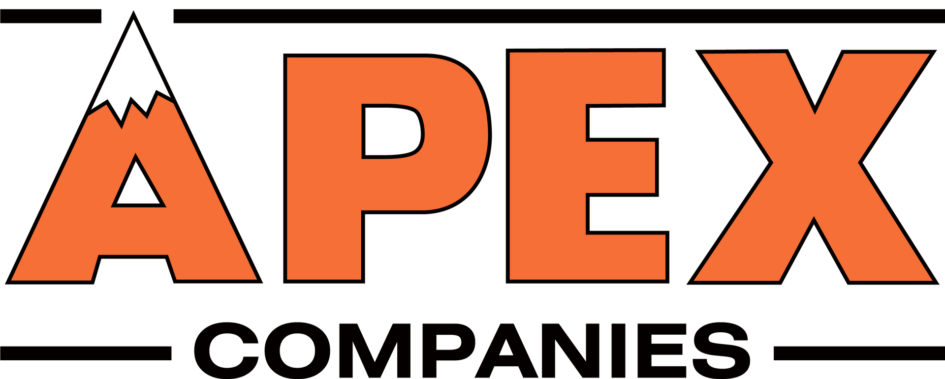 The apex companies logo is orange and black with a mountain in the middle.