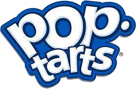 The pop tarts logo is blue and white on a white background.