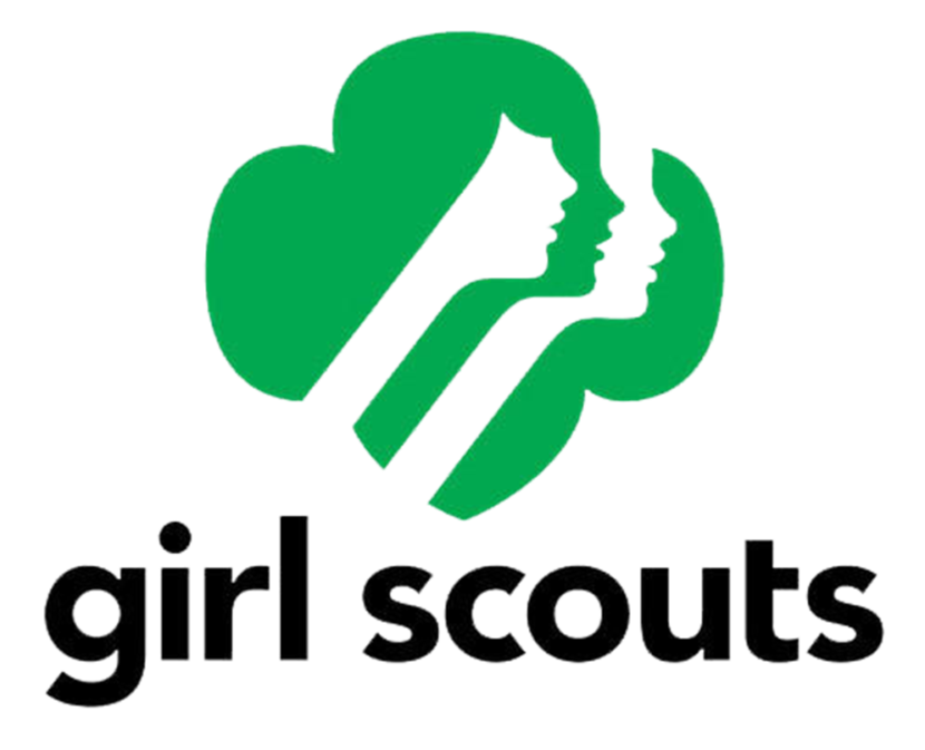 A logo for girl scouts with a green clover