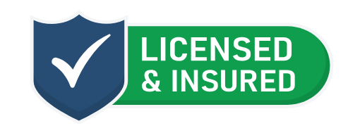 A licensed and insured button with a check mark on it.