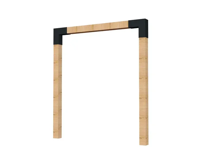 A 3d model of a wooden arch on a white background.