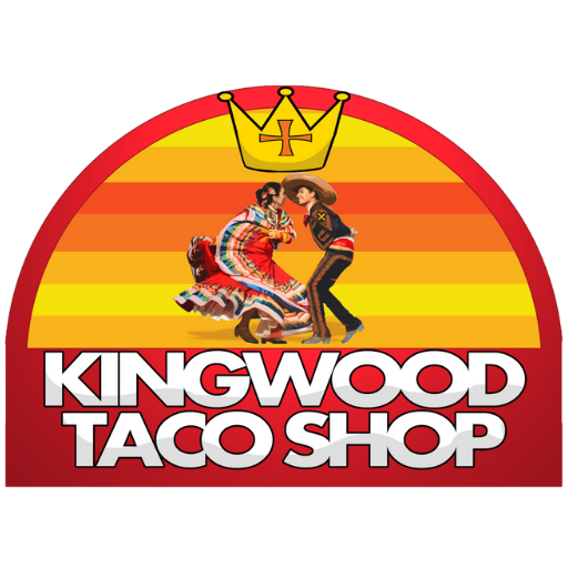 The logo for kingwood taco shop shows a man and woman dancing