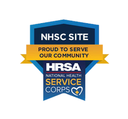 National Health Service Corps Site badge - certified by the Health Resources and Services Administration