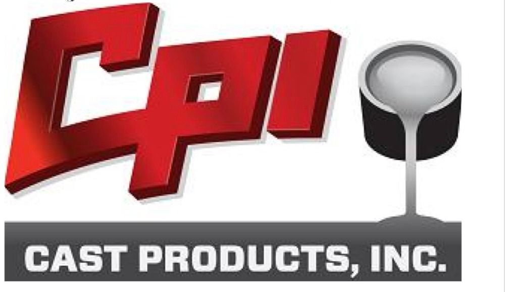 A red and black logo for cast products inc.