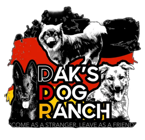 A logo for dak 's dog ranch with dogs on it