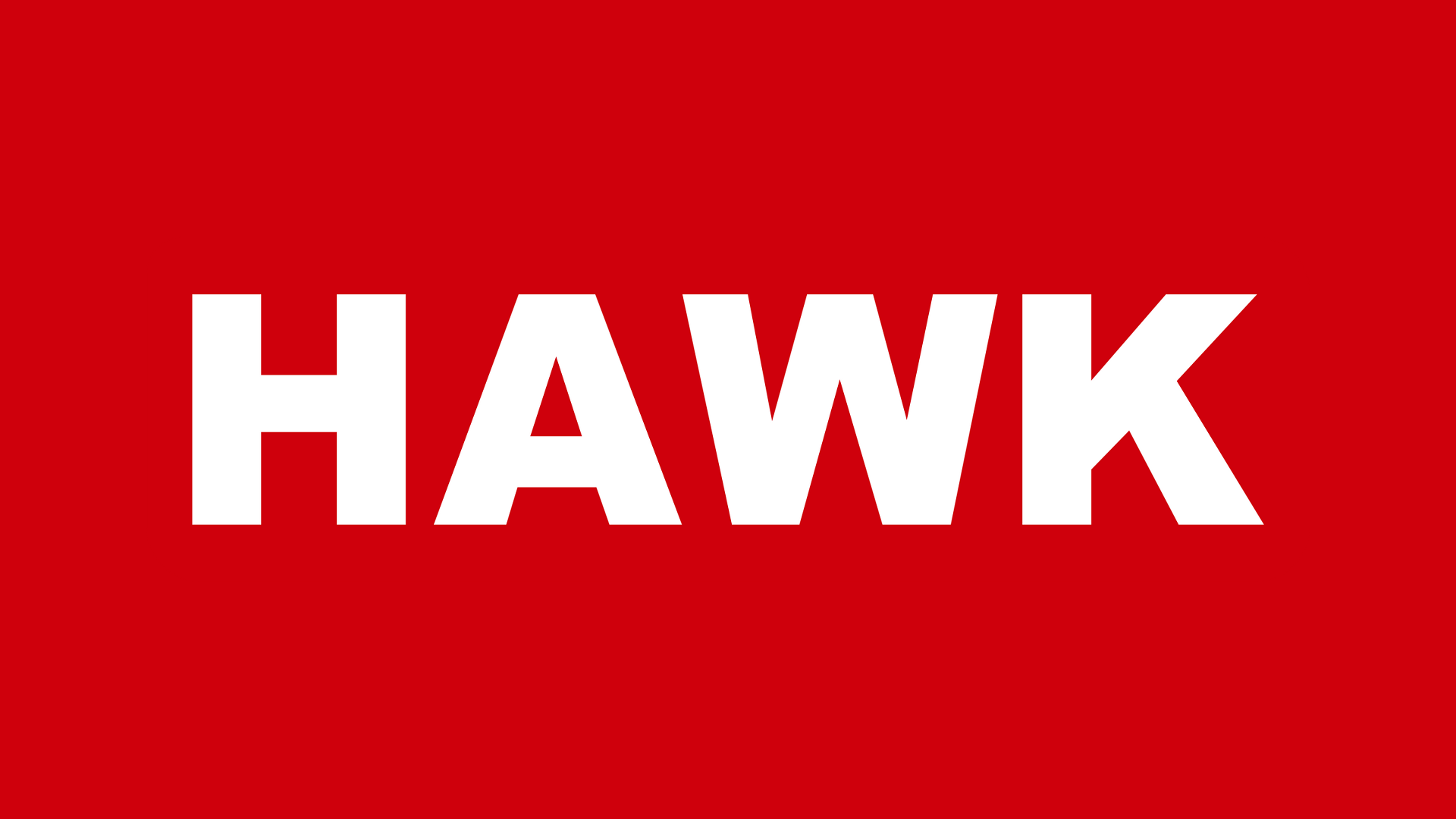The word hawk is on a red background