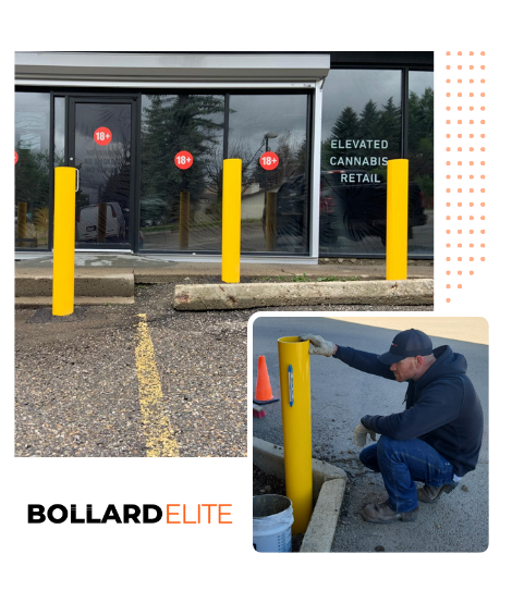 A picture of a brick house with a stainless steel bollard in front of it