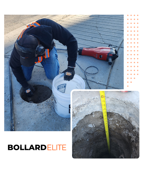 A man in an orange vest is holding a tablet