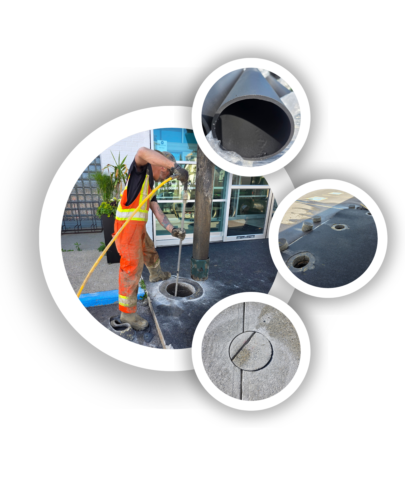 A man in an orange vest is holding a tablet