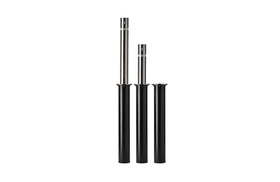 A set of three black cylinders on a white background.