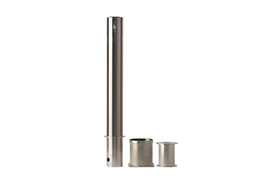 Three stainless steel poles are sitting next to each other on a white background.