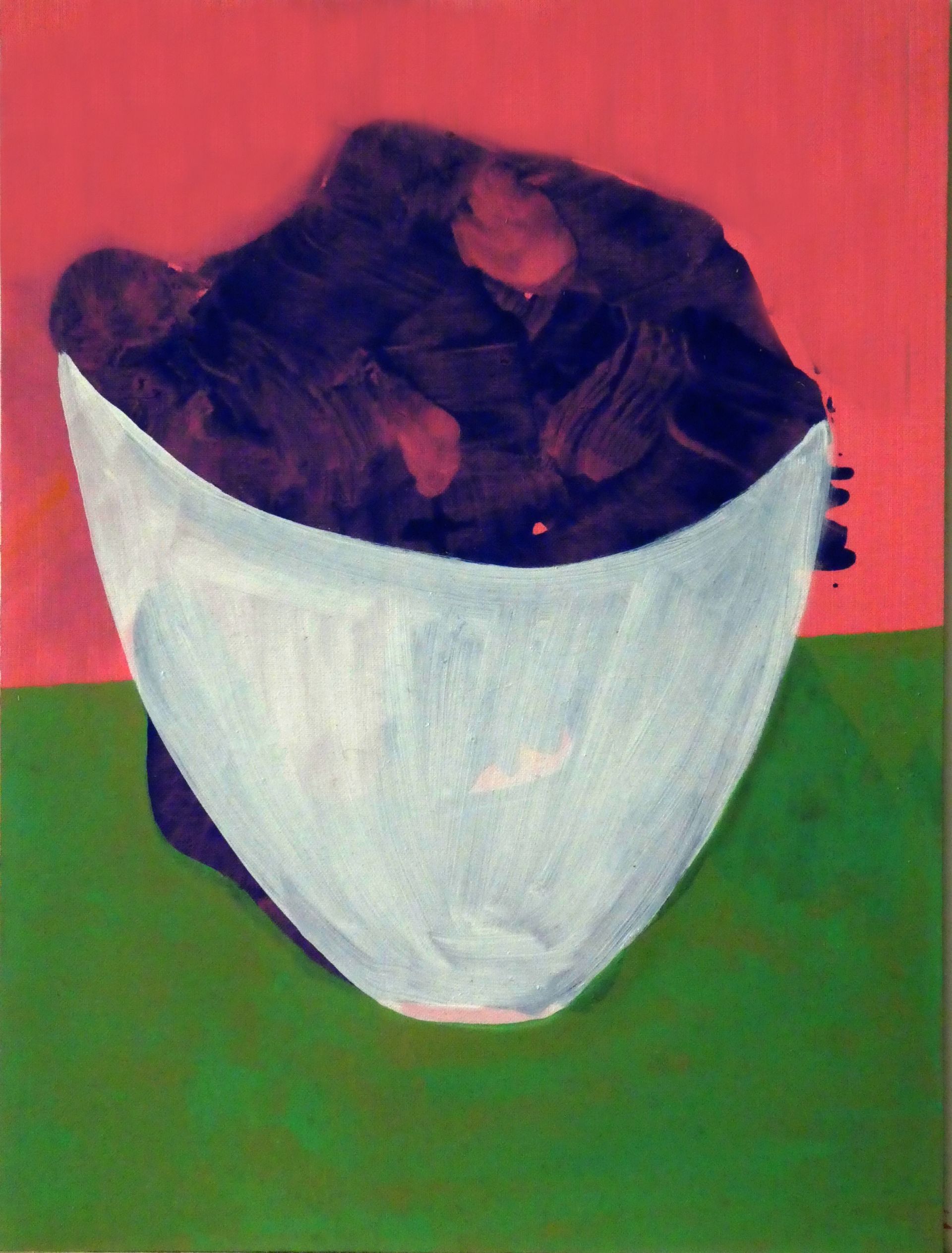 Andrea Friedli, schilderij, malerei, kunst, illustratie, illustration, art,  schilderij van een witte kom op een groene en roze achtergrond, Andrea Friedli