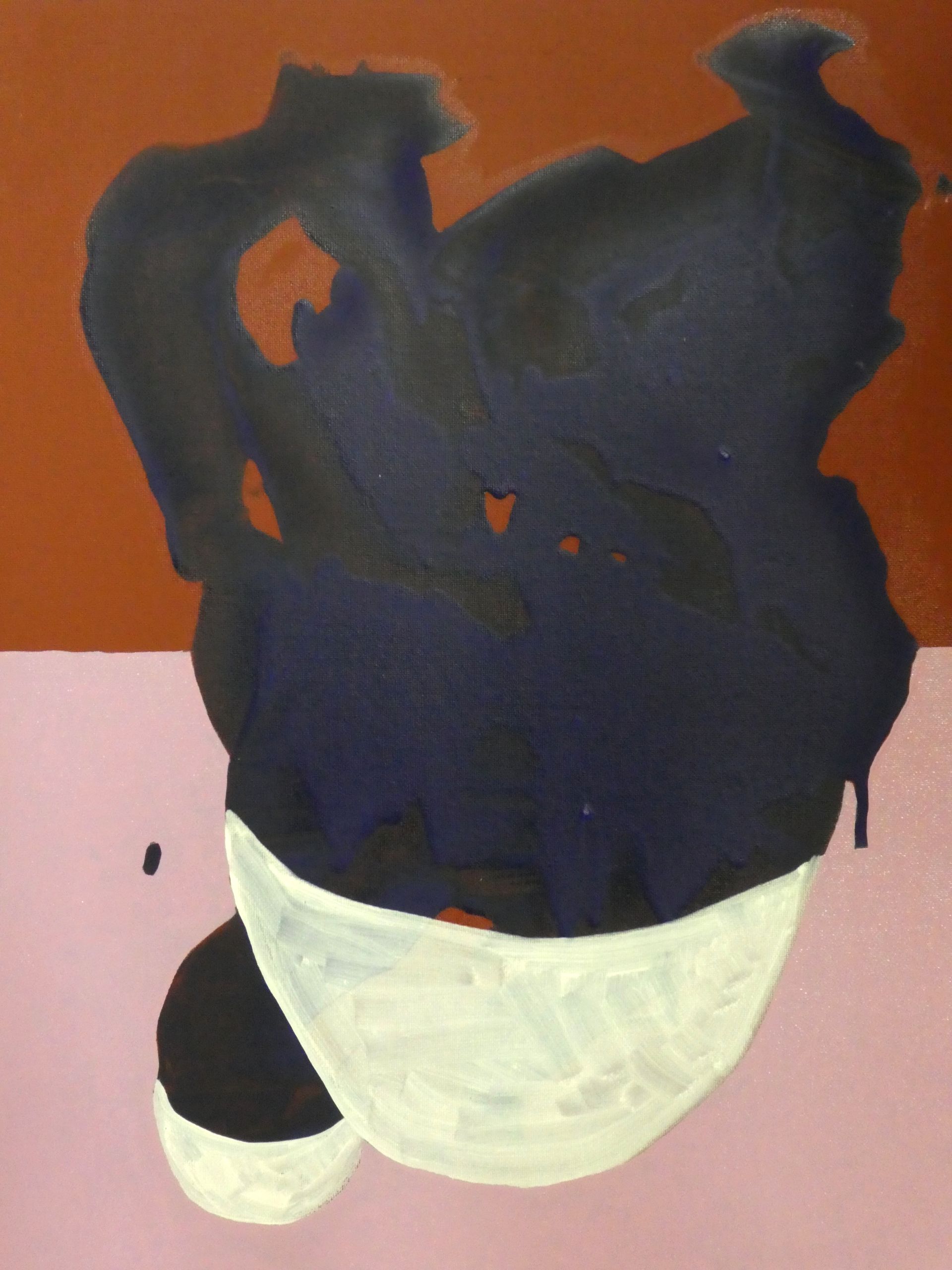 Andrea Friedli, schilderij, malerei, kunst, illustratie, illustration, art, Olieverfschilderij van een zwart voorwerp in een witte kom, Andrea Friedli