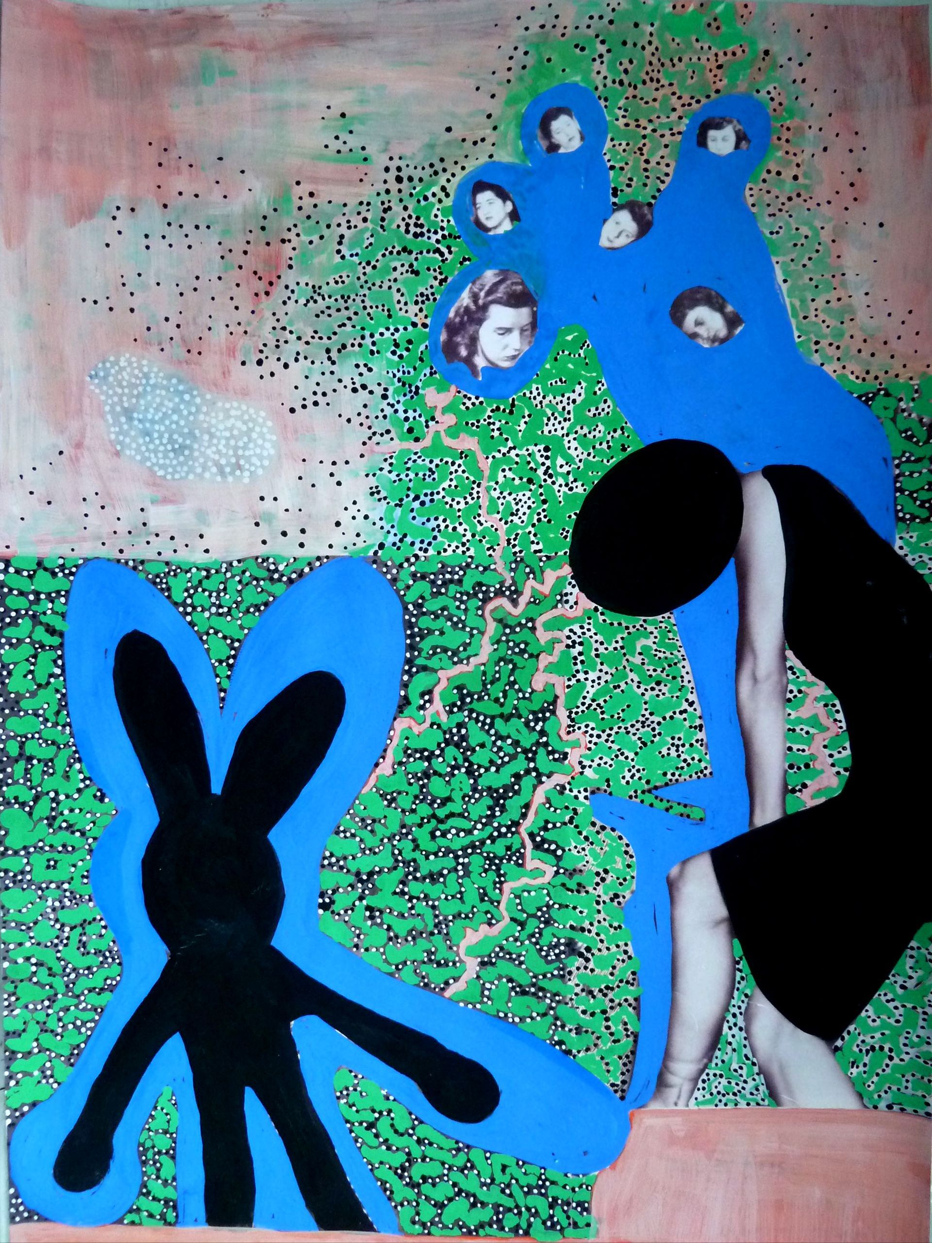 Andrea Friedli, schilderij, malerei, kunst, illustratie, illustration, art, Een schilderij met een zwart konijn en een blauwe bloem, Andrea Friedli