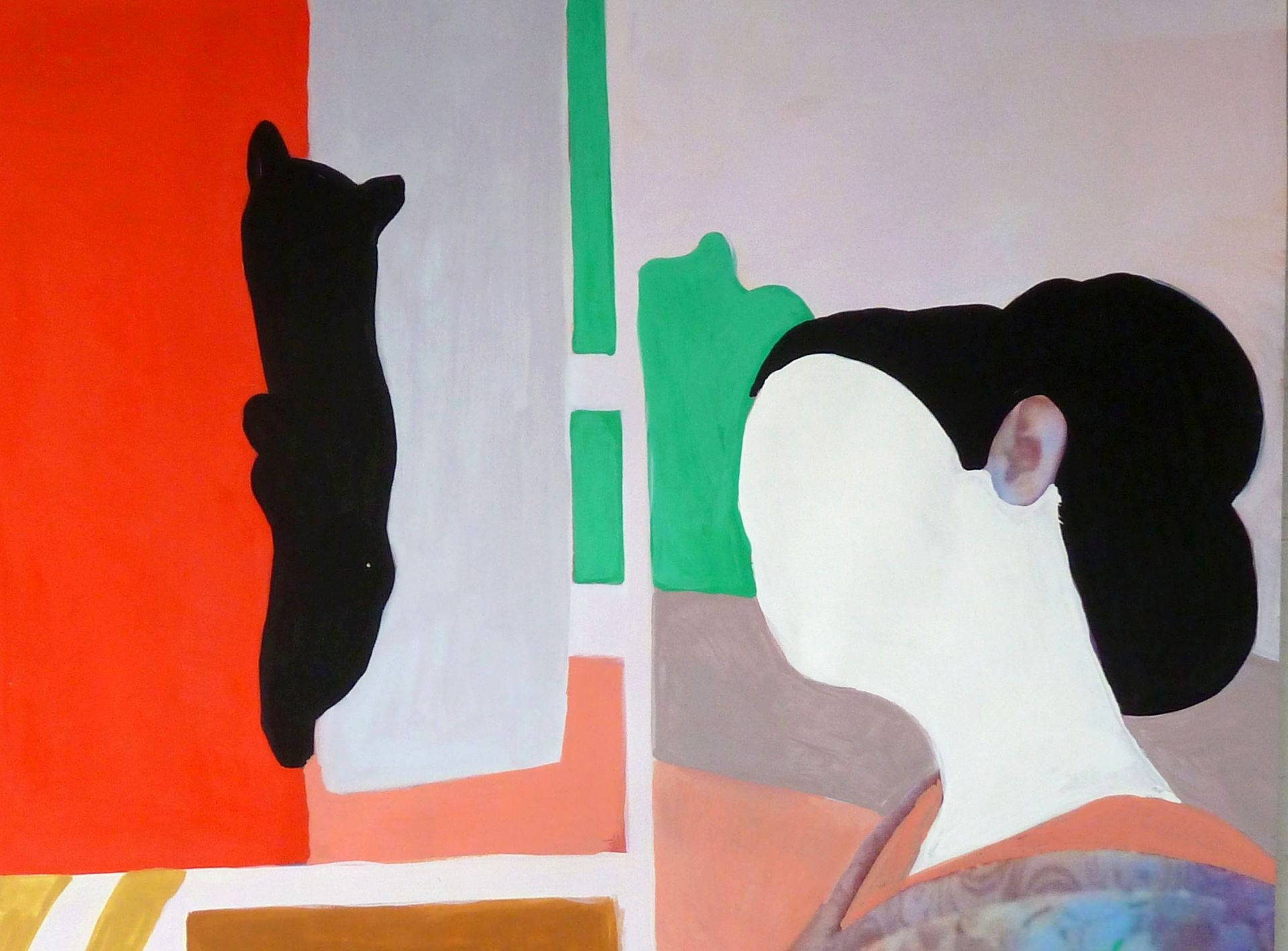 Andrea Friedli, schilderij, malerei, kunst, illustratie, illustration, art,  schilderij van een vrouw met een kat achter haar, Andrea Friedli