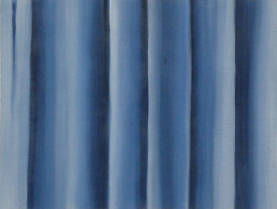 Andrea Friedli, schilderij, malerei, kunst, illustratie, illustration, art, olieverfschilderij van een blauw gordijn, Andrea Friedli