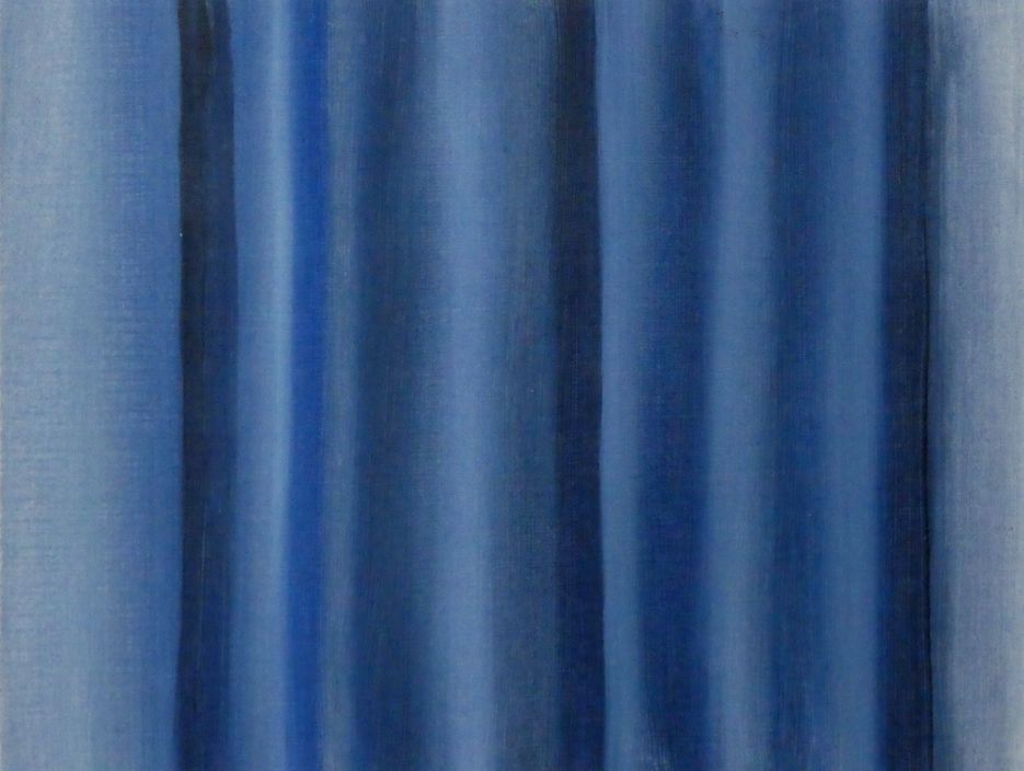 Andrea Friedli, schilderij, malerei, kunst, illustratie, illustration, art, Olieverfschilderij van een blauw gordijn 