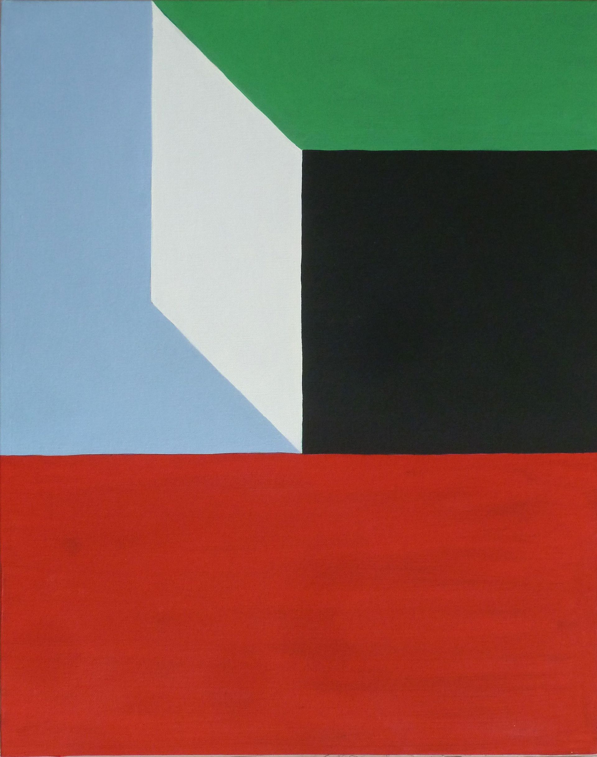 Andrea Friedli, schilderij, malerei, kunst, illustratie, illustration, art, Olieverfschilderij van een rood, groen, wit en zwart vierkant, Andrea Friedli