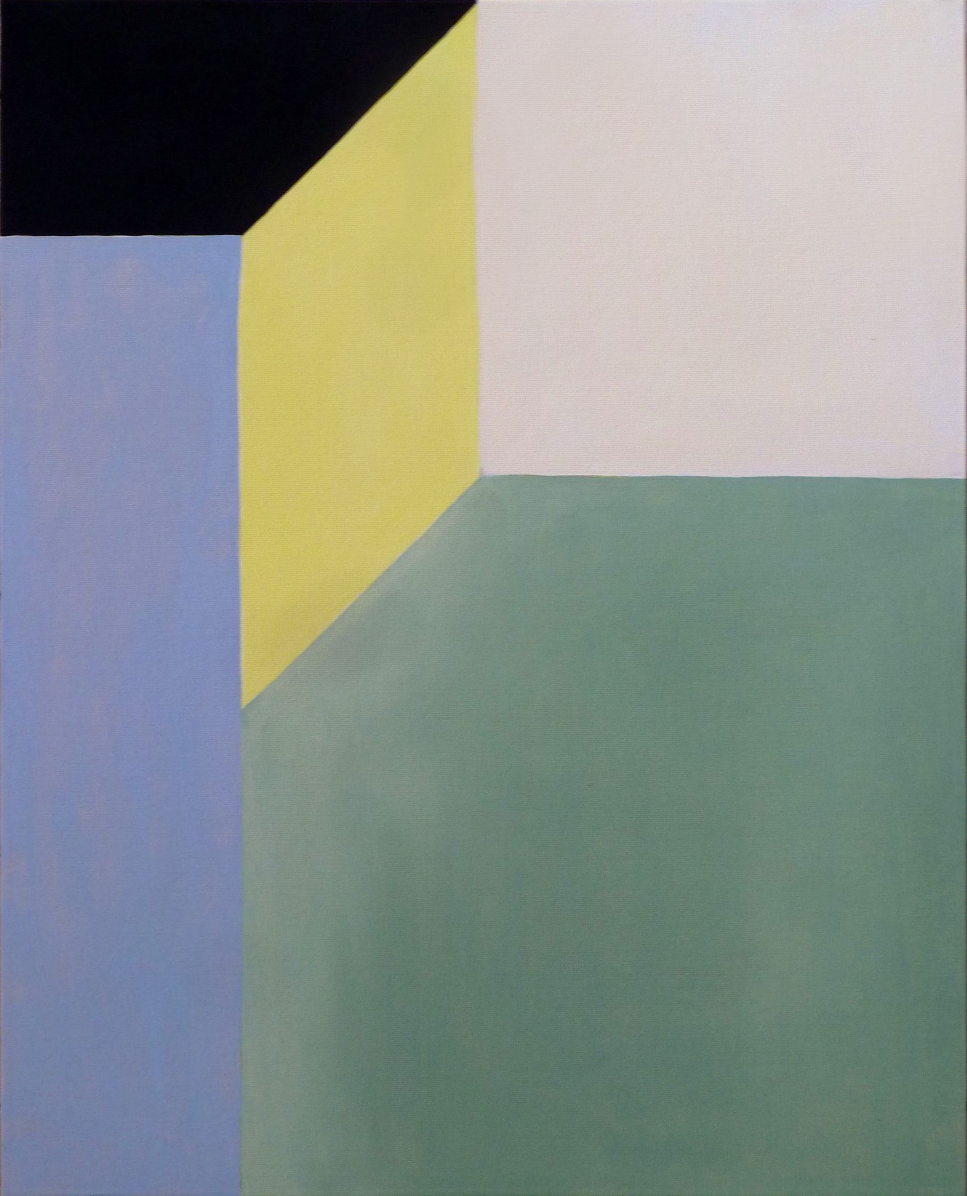 Andrea Friedli, schilderij, malerei, kunst, illustratie, illustration, art, Een schilderij met een geel vierkant in het midden, Necker Kubus, Andrea Friedli