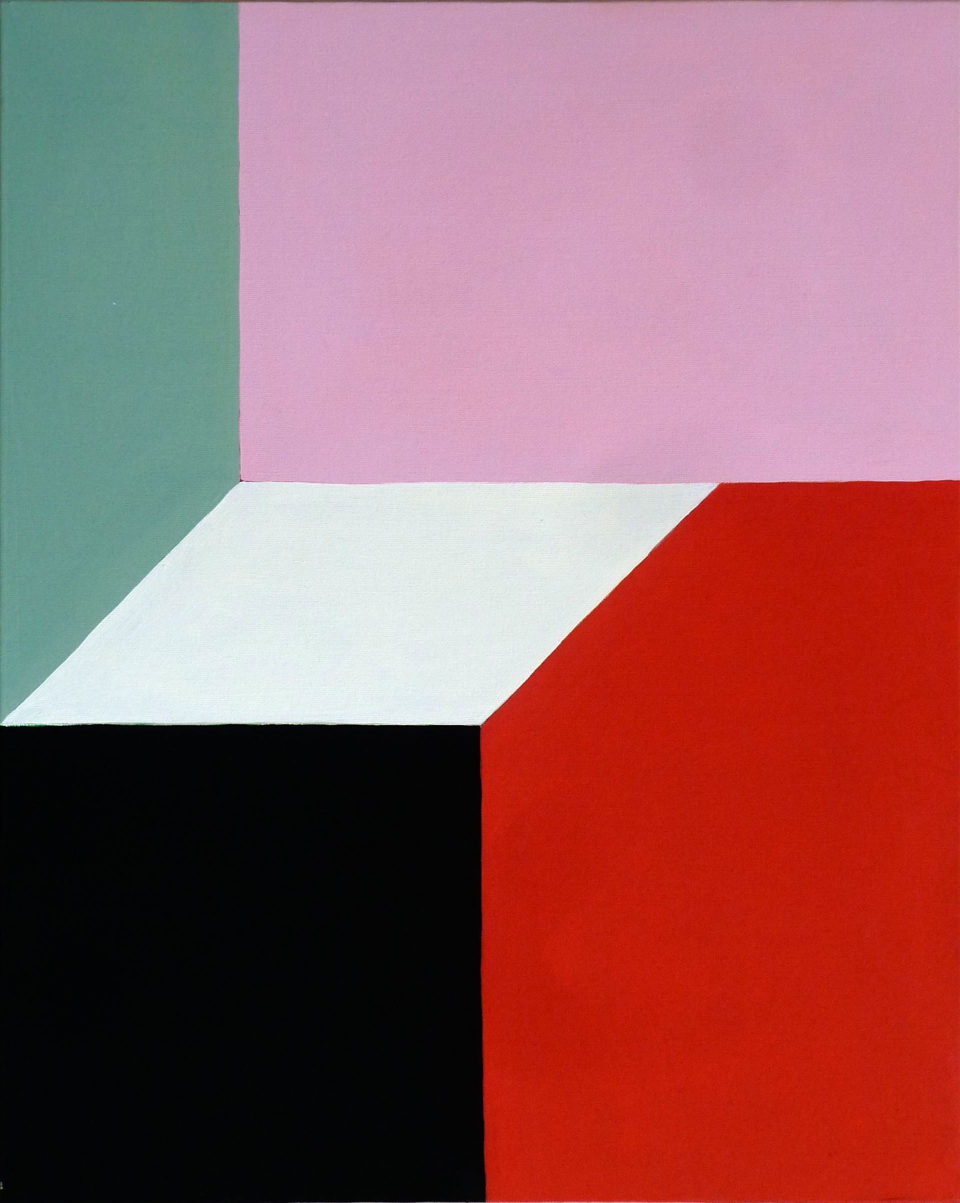 Andrea Friedli, schilderij, malerei, kunst, illustratie, illustration, art, Een schilderij van roze, witte en rode vierkanten, Necker Kubus, Andrea Friedli