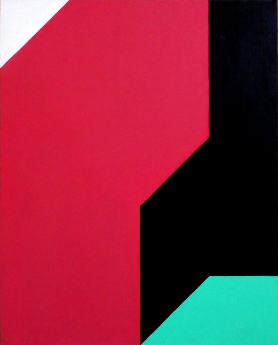 Andrea Friedli, schilderij, malerei, kunst, illustratie, illustration, art, Olieverfschilderij van een rood, zwart, groen en wit vierkant