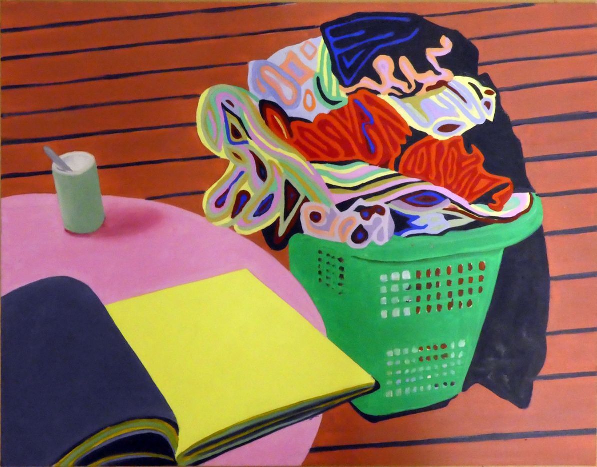 Andrea Friedli, schilderij, malerei, kunst, illustratie, illustration, art,  schilderij van een wasmand met kleren erin, Andrea Friedli