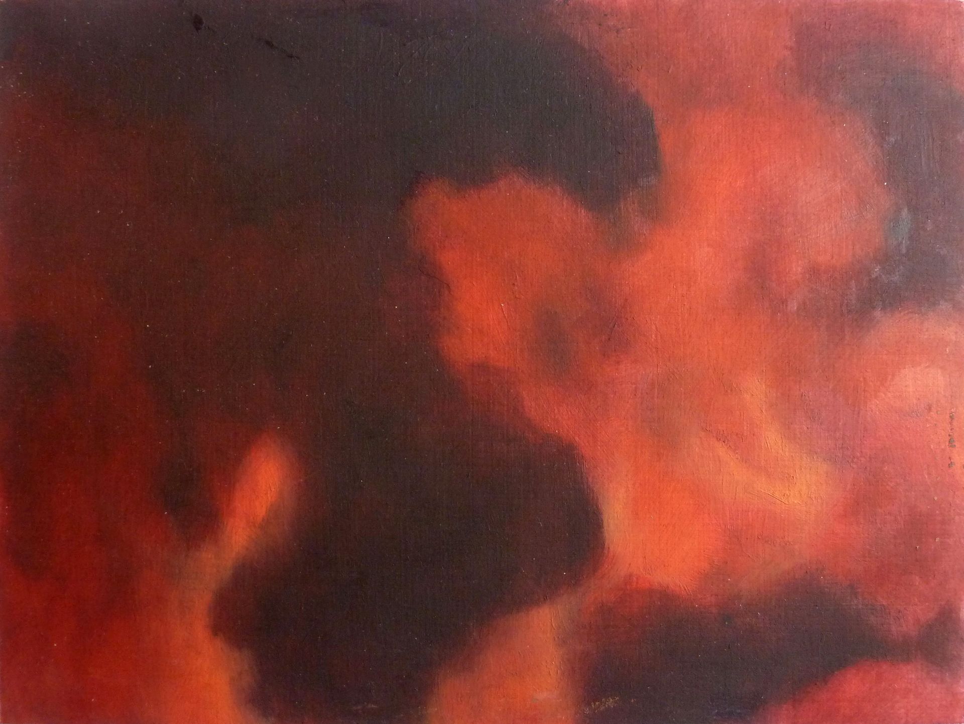 Andrea Friedli, schilderij, malerei, kunst, illustratie, illustration, art,  close-up van een schilderij van rode en zwarte wolken op een canvas, Andrea Friedli