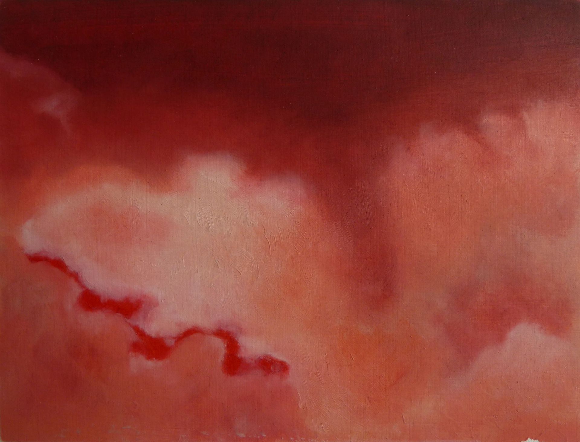 Andrea Friedli, schilderij, malerei, kunst, illustratie, illustration, art,  schilderij van een rode lucht met witte wolken, Andrea Friedli