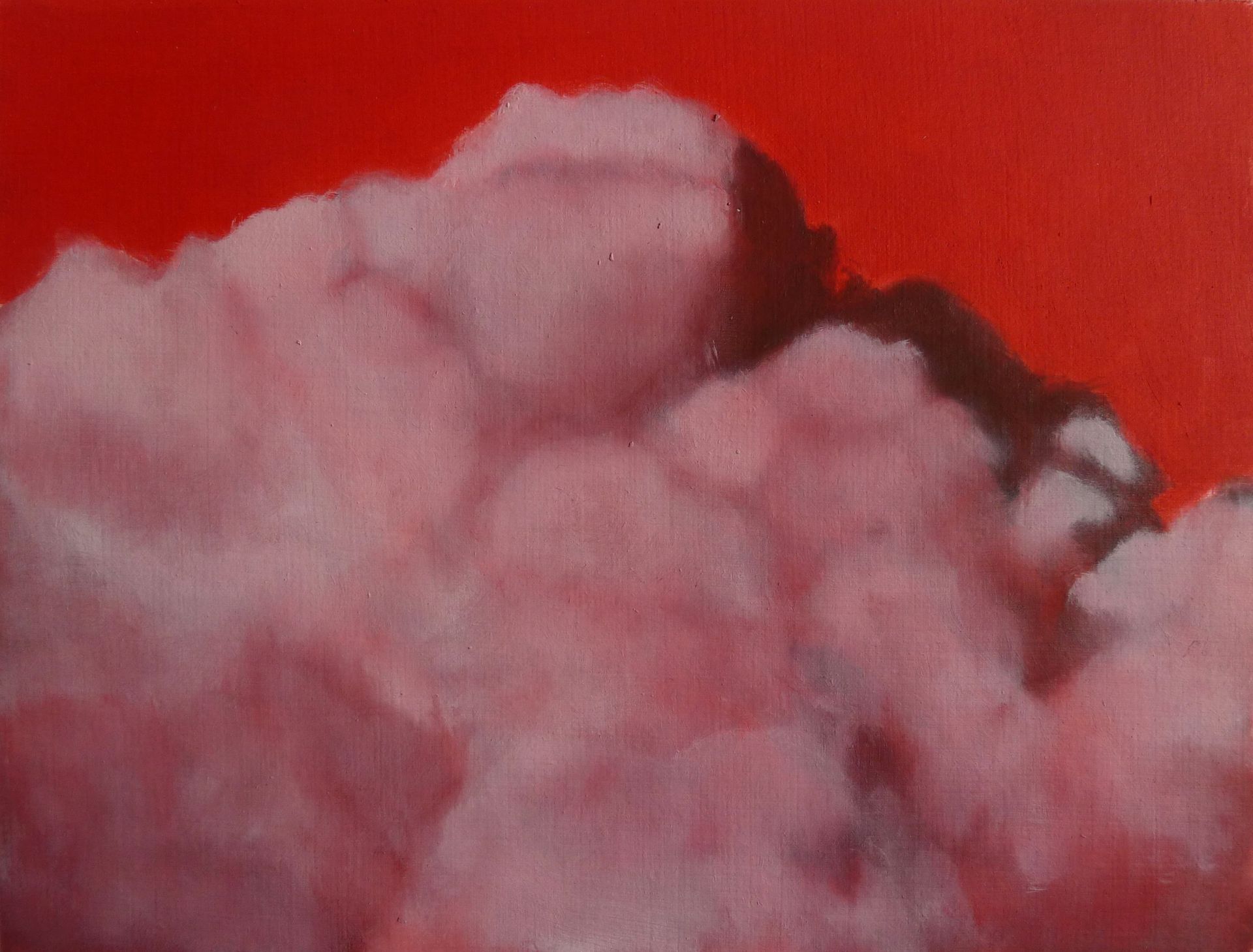 Andrea Friedli, schilderij, malerei, kunst, illustratie, illustration, art,  schilderij van roze wolken op een rode achtergrond, Andrea Friedli