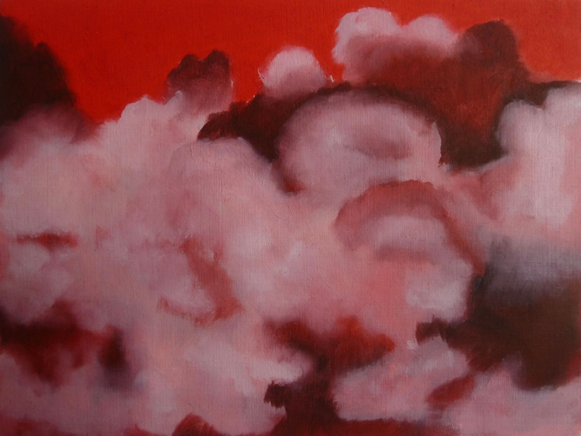 Andrea Friedli, schilderij, malerei, kunst, illustratie, illustration, art,  schilderij van wolken op een rode achtergrond, Andrea Friedli
