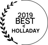 A black and white logo that says `` 2019 best of holladay '' with a laurel wreath around it.