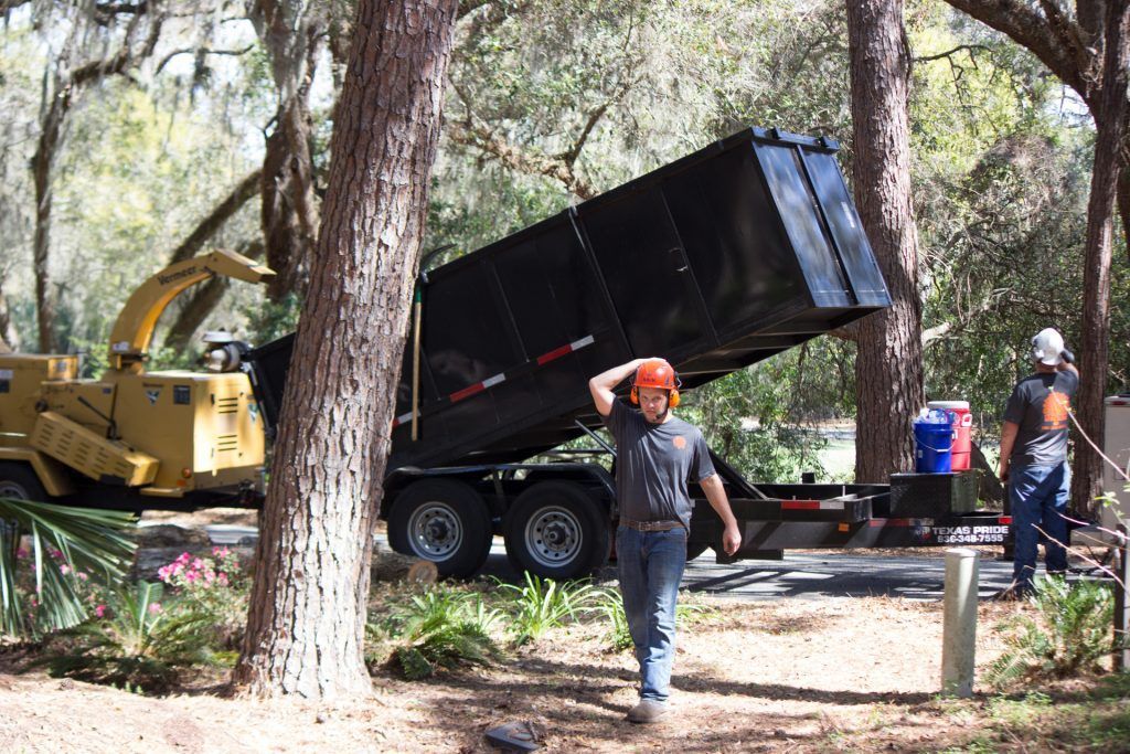 A man in a hard hat is walking in front of a dump truck.