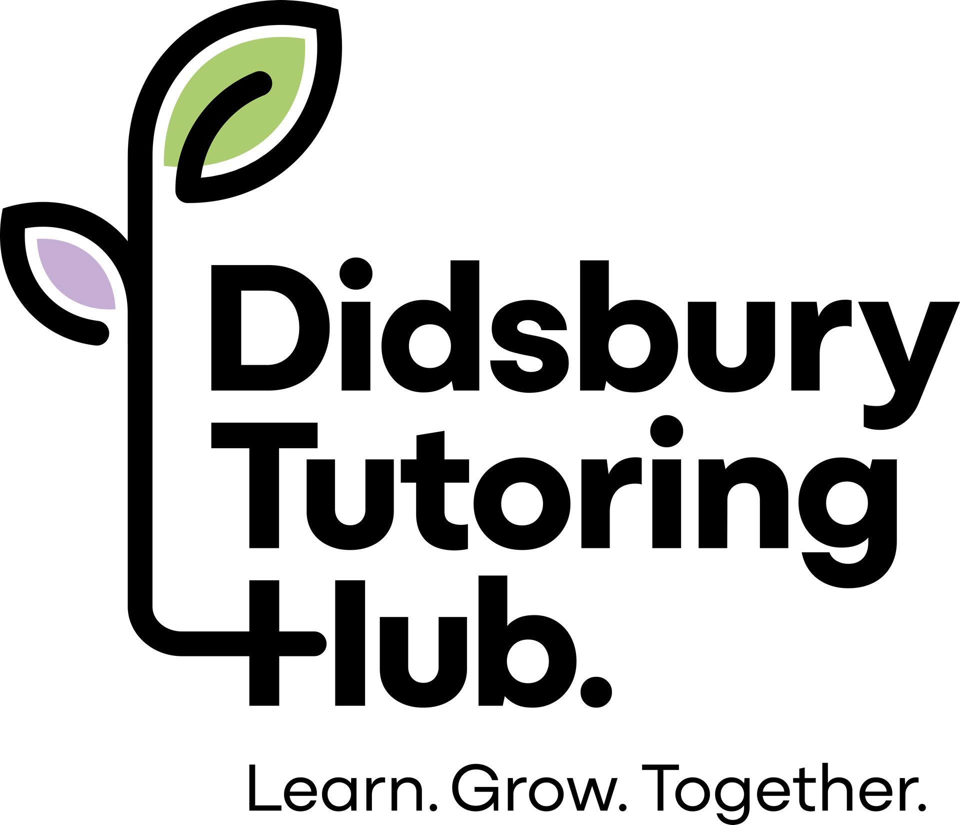 Logo for Didsbury Tutoring Hub: Black text, plant graphic, tagline