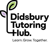 Logo for Didsbury Tutoring Hub: Black text, plant graphic, tagline