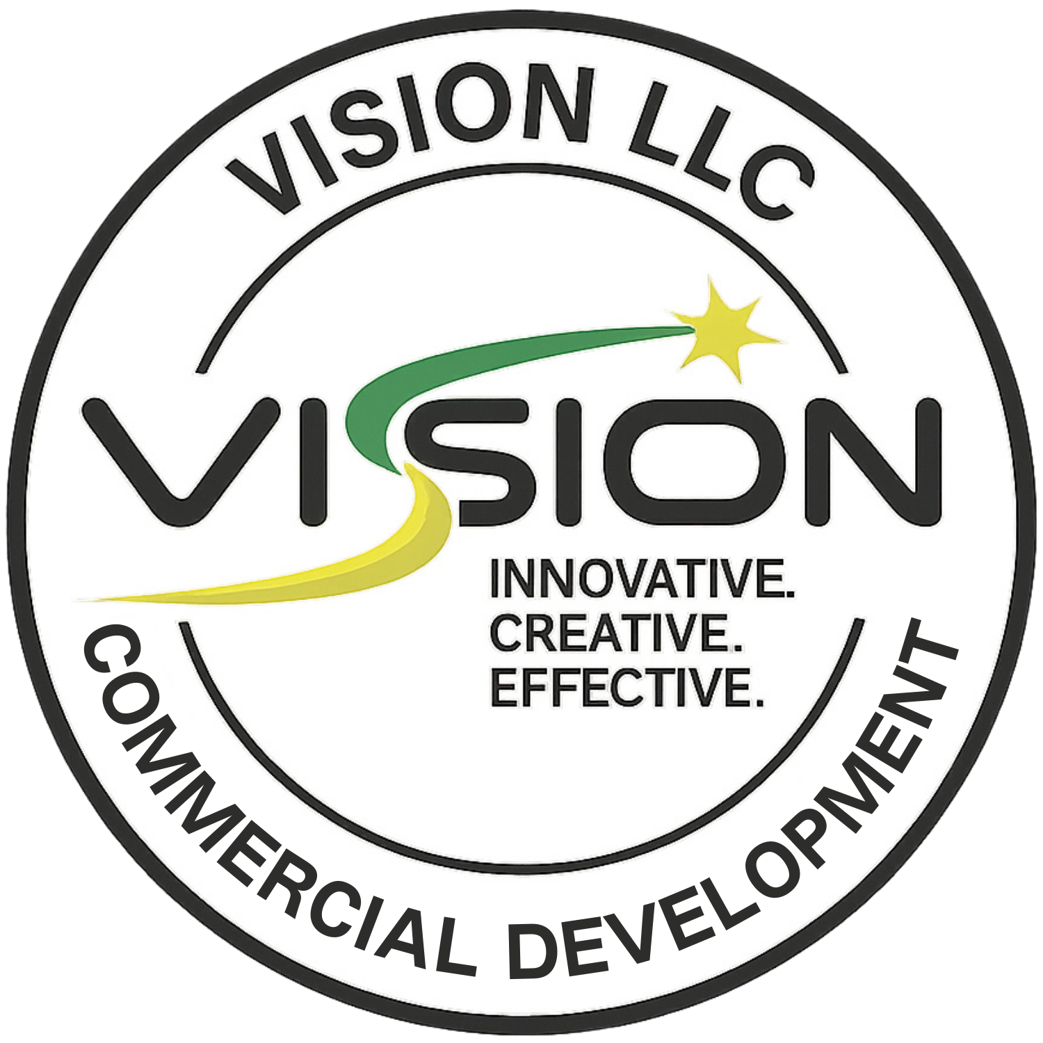 Vision, LLC. circular medallion with logo and 'Commercial Development Text