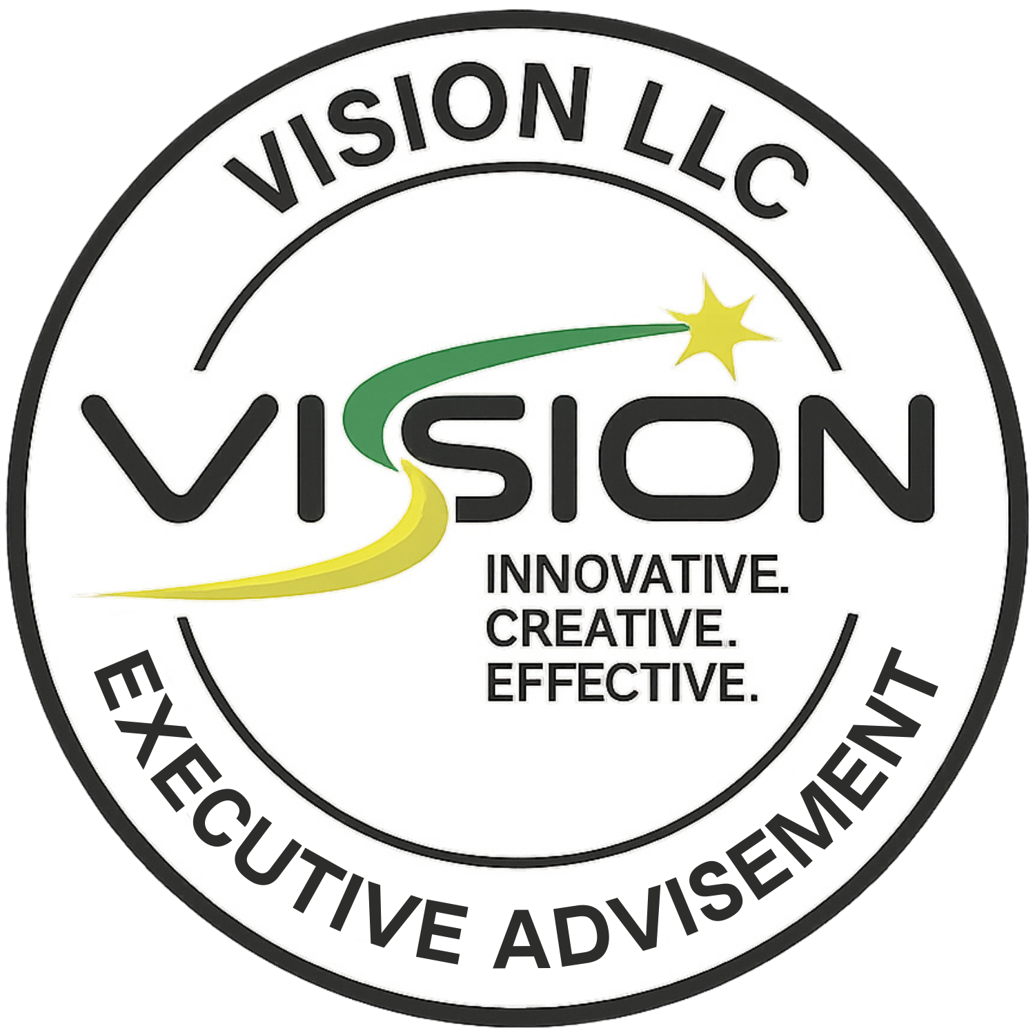 Vision, LLC. circular medallion with logo and 'Executive Advisement' text