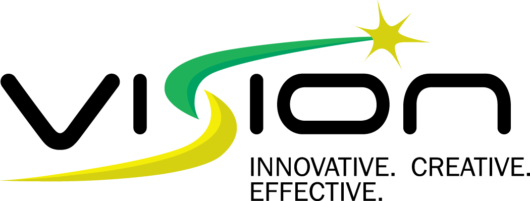Vision, LLC. Logo with tagline Innovative, Creative, Effective