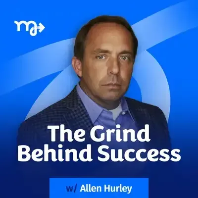 Podcast cover with Allen Hurley. Blue background, man in a suit jacket, title